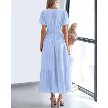 BTFBM Womens Summer 2025 Casual Maxi Dress with Pockets