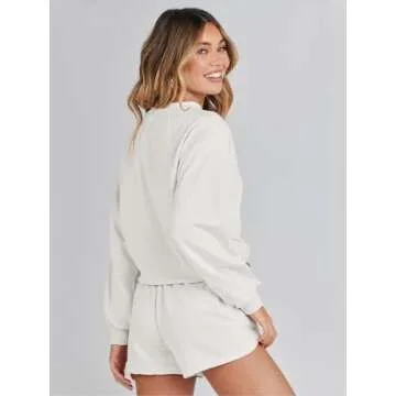 MEROKEETY Women's 2025 Fall Oversized Batwing Sleeve Lounge Sets Casual Top and Shorts 2 Piece Outfits Sweatsuit White