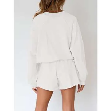 MEROKEETY Women's 2025 Fall Oversized Batwing Sleeve Lounge Sets Casual Top and Shorts 2 Piece Outfits Sweatsuit White