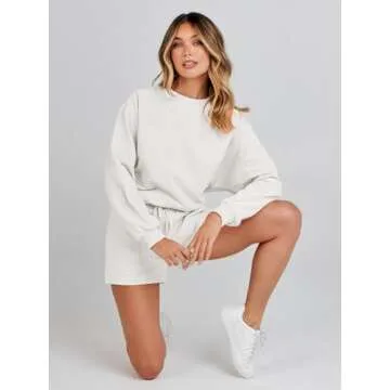 MEROKEETY Women's 2025 Fall Oversized Batwing Sleeve Lounge Sets Casual Top and Shorts 2 Piece Outfits Sweatsuit White