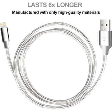 cugunu iPhone Charger, 5 Pack 3/3/6/6/10FT Apple MFi Certified USB Lightning Cable Nylon Braided Fast Charging Cord Compatible for iPhone 14/13/12/11/X/Max/8/7/6/5/SE/Plus/iPad - Silver