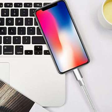 cugunu iPhone Charger, 5 Pack 3/3/6/6/10FT Apple MFi Certified USB Lightning Cable Nylon Braided Fast Charging Cord Compatible for iPhone 14/13/12/11/X/Max/8/7/6/5/SE/Plus/iPad - Silver