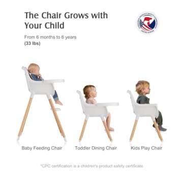 Convertible Baby High Chair, 3-in-1 Wooden Highchair/Toddler Chair with Removable Tray, Feeding & Dining Chair with 5-Point Harness, PU Cushion, Footrest for Babies & Toddlers, Pink