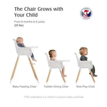 Convertible Baby High Chair, 3-in-1 Wooden Highchair/Toddler Chair with Removable Tray, Feeding & Dining Chair with 5-Point Harness, PU Cushion, Footrest for Babies & Toddlers, Pink