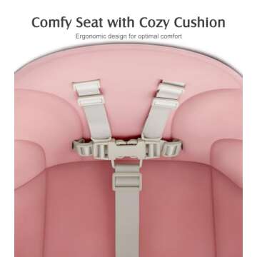Convertible Baby High Chair, 3-in-1 Wooden Highchair/Toddler Chair with Removable Tray, Feeding & Dining Chair with 5-Point Harness, PU Cushion, Footrest for Babies & Toddlers, Pink