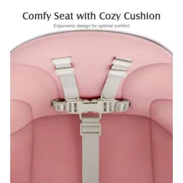 Convertible Baby High Chair, 3-in-1 Wooden Highchair/Toddler Chair with Removable Tray, Feeding & Dining Chair with 5-Point Harness, PU Cushion, Footrest for Babies & Toddlers, Pink