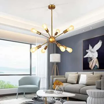 SineRise Sputnik Chandeliers Gold, 8 Lights Modern Sputnik Lighting Fixture with Adjustable Height for Dining Room, Living Room, Kitchen, Bedroom and Hallway