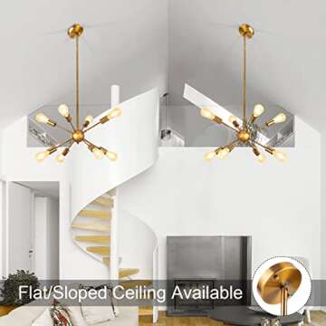 SineRise Sputnik Chandeliers Gold, 8 Lights Modern Sputnik Lighting Fixture with Adjustable Height for Dining Room, Living Room, Kitchen, Bedroom and Hallway