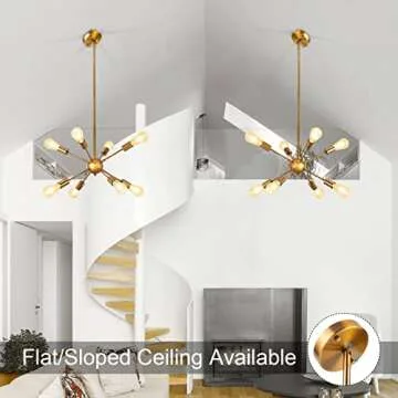 SineRise Sputnik Chandeliers Gold, 8 Lights Modern Sputnik Lighting Fixture with Adjustable Height for Dining Room, Living Room, Kitchen, Bedroom and Hallway