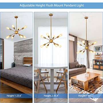 SineRise Sputnik Chandeliers Gold, 8 Lights Modern Sputnik Lighting Fixture with Adjustable Height for Dining Room, Living Room, Kitchen, Bedroom and Hallway