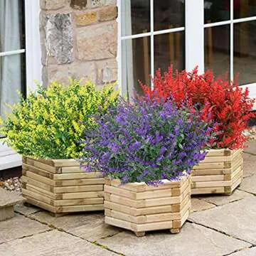GREENRAIN 8 Bundles Artificial Lavender Flowers Outdoor Fake Flowers for Decoration UV Resistant No Fade Faux Plastic Plants Garden Porch Window Box Décor (Purple)