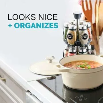 Belwares Revolving Spice Rack Organizer - Spinning Countertop Herb and Spice Organizer with 12 Glass Jar Bottles and Labels (Spices Not Included)