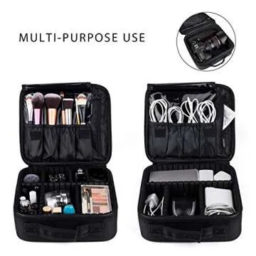 AKIRO Makeup Train Case,Makeup Case Organizer Portable Artist Storage Bag for Cosmetics, Makeup Bag,Makeup Brush Set, Toiletry Bag And Travel Accessories (Black)