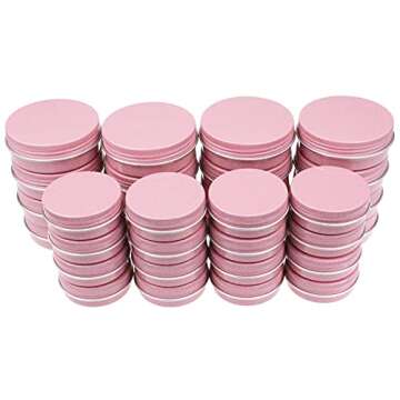 Thintinick 32 Pieces Screw Lid Round Aluminum Tins Empty Metal Jars Spice Lip Balm Candle Storage Containers Travel Cans, 2oz & 1oz Mixed Sizes (Pink)