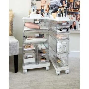 iDesign The Sarah Tanno Collection Large 7-Drawer Stacking Cosmetic Organizer Cart, Clear/White