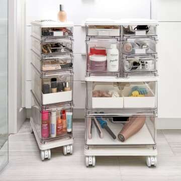 iDesign The Sarah Tanno Collection Large 7-Drawer Stacking Cosmetic Organizer Cart, Clear/White