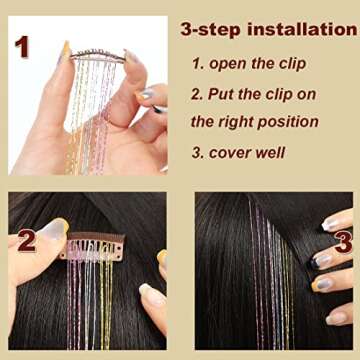 BAOTA Hair Tinsel Clip in 20 Inch Colorful Fairy Glitter Tinsel Hair Extensions Festival Gift Christmas Party Dazzle Hair Accessories for Women Girls Kids 6 Colors