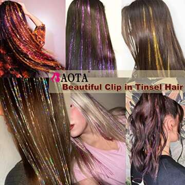 BAOTA Hair Tinsel Clip in 20 Inch Colorful Fairy Glitter Tinsel Hair Extensions Festival Gift Christmas Party Dazzle Hair Accessories for Women Girls Kids 6 Colors