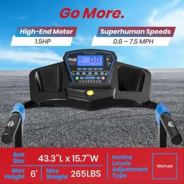 SereneLife Electric Folding Treadmill - Foldable Home Fitness Equipment for Walking & Running, 1.5 H...