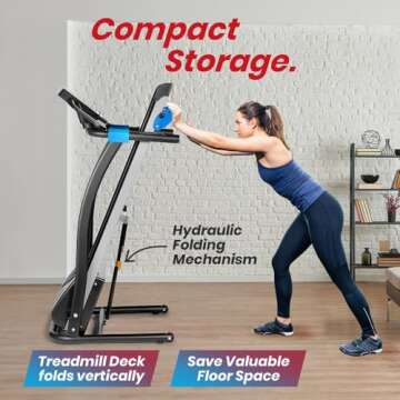 SereneLife Electric Folding Treadmill - Foldable Home Fitness Equipment for Walking & Running, 1.5 HP Indoor Home Cardio Machine with Downloadable App, Safety Key, 3 Incline Levels, 16 Training Modes