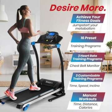 SereneLife Electric Folding Treadmill - Foldable Home Fitness Equipment for Walking & Running, 1.5 HP Indoor Home Cardio Machine with Downloadable App, Safety Key, 3 Incline Levels, 16 Training Modes