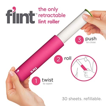 Flint Retractable Lint Roller - Compact & Stylish 30 Sheets