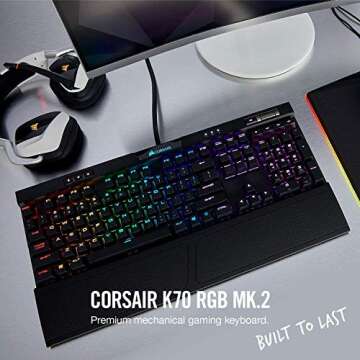 CORSAIR K70 RGB MK.2 Mechanical Gaming Keyboard - USB Passthrough & Media Controls - Tactile & Clicky - Cherry MX Blue - RGB LED Backlit, CH-9109011-NA