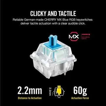 CORSAIR K70 RGB MK.2 Mechanical Gaming Keyboard - USB Passthrough & Media Controls - Tactile & Clicky - Cherry MX Blue - RGB LED Backlit, CH-9109011-NA