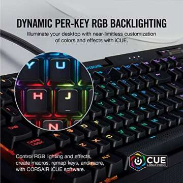 CORSAIR K70 RGB MK.2 Mechanical Gaming Keyboard - USB Passthrough & Media Controls - Tactile & Clicky - Cherry MX Blue - RGB LED Backlit, CH-9109011-NA