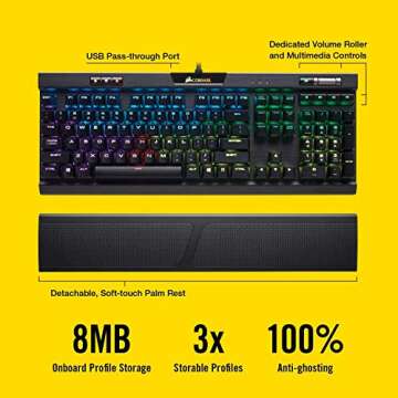 CORSAIR K70 RGB MK.2 Mechanical Gaming Keyboard - USB Passthrough & Media Controls - Tactile & Clicky - Cherry MX Blue - RGB LED Backlit, CH-9109011-NA
