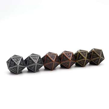 Haxtec D20 Metal Dice Set DND Dice for Dungeons and Dragons Role Playing Board Games 2 Pack (Antique Iron)