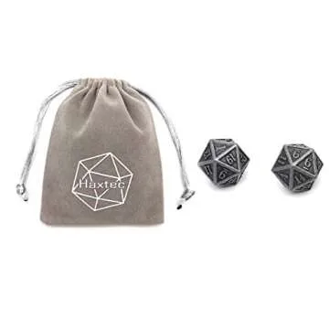 Haxtec D20 Metal Dice Set DND Dice for Dungeons and Dragons Role Playing Board Games 2 Pack (Antique Iron)