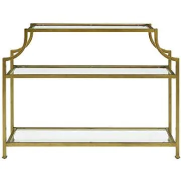 Crosley Aimee Sofa Console Table with Glass Shelves in Gold