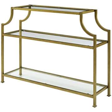 Crosley Aimee Sofa Console Table with Glass Shelves in Gold