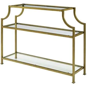 Crosley Aimee Sofa Console Table with Glass Shelves in Gold