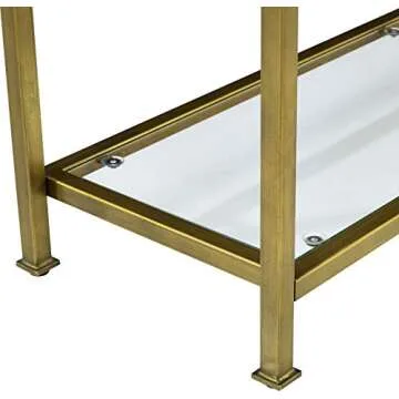 Crosley Aimee Sofa Console Table with Glass Shelves in Gold