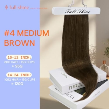 Full Shine Human Hair Clip in Extensions Brown Clip in Hair Extensions Real Human Hair Cool Brown Human Hair Extensions Clip ins for Women Remy Hair Straight Real Hair Extensions 14 Inch 7 pcs