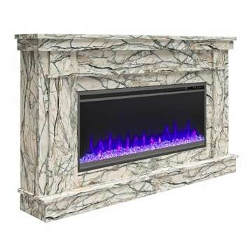 Novogratz Waverly Wide Mantel with Linear Electric Fireplace & Crystal Ember Bed, Onyx Marble