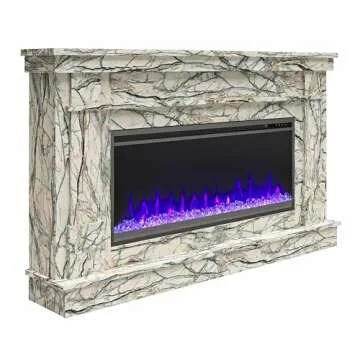 Novogratz Waverly Wide Mantel with Linear Electric Fireplace & Crystal Ember Bed, Onyx Marble