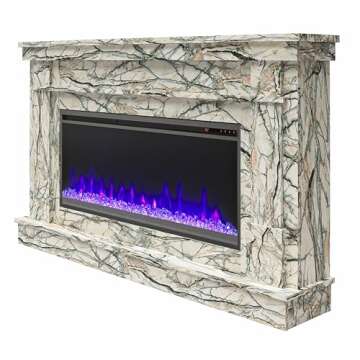 Novogratz Waverly Wide Mantel with Linear Electric Fireplace & Crystal Ember Bed, Onyx Marble