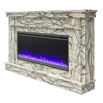 Novogratz Waverly Wide Mantel with Linear Electric Fireplace & Crystal Ember Bed, Onyx Marble