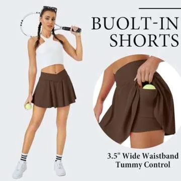 DLOODA Womens Tennis Skirt with Pockets Shorts Crossover High Waisted Athletic Skorts Skirts for Golf Running Workout (Brown XL)