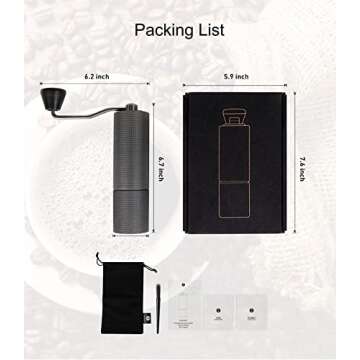 TIMEMORE Manual Coffee Grinder Hand Coffee Grinder Stainless Steel Conical Burr Chestnut C2 MAX Internal Adjustable Setting Capacity 30g French Press Coffee for Travel, Camping, Home (Black C2 MAX)