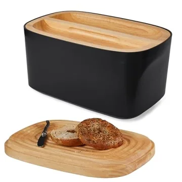 Sonder Los Angeles, Modern Bamboo Fiber (Black) Bread Box for Kitchen Countertop with Reversible Woo...