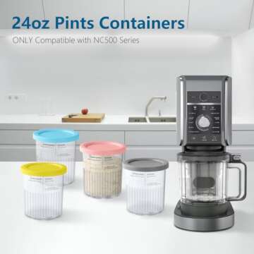 vione Replacement for Ninja Creami Deluxe Pints and Lids – 4 pack, 24 oz. Pint Containers Compatib...