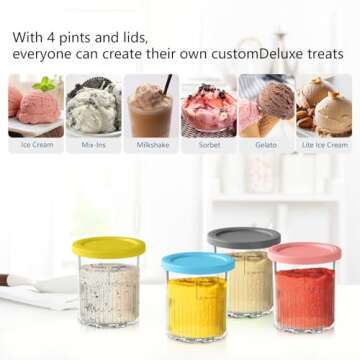 vione Replacement for Ninja Creami Deluxe Pints and Lids – 4 pack, 24 oz. Pint Containers Compatible with NC501, NC500 Series – BPA Free, Dishwasher Safe, Assorted Colors