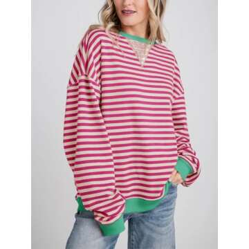 Fisoew Women's Striped Oversized Sweatshirt in Vibrant Colors