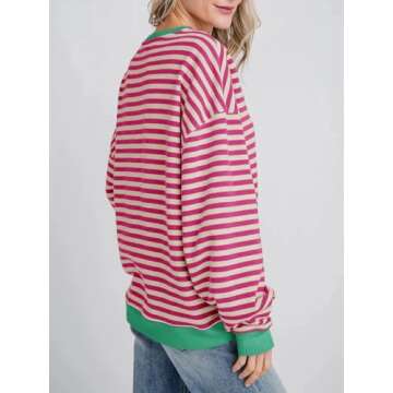 Fisoew Women's Striped Oversized Sweatshirt in Vibrant Colors