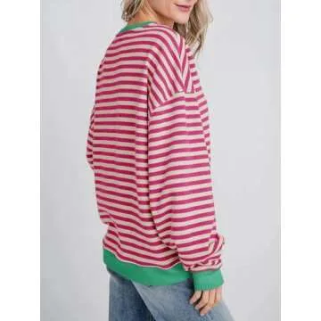 Fisoew Women's Striped Oversized Sweatshirt in Vibrant Colors