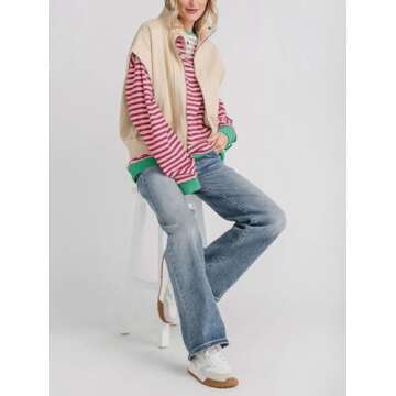 Fisoew Women's Striped Oversized Sweatshirt in Vibrant Colors